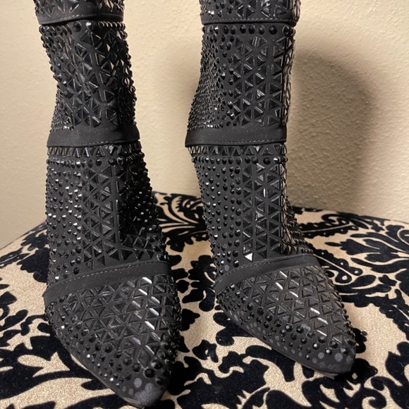 Black Stiletto Studded Back Zip Ankle Boots - Picture 3 of 10